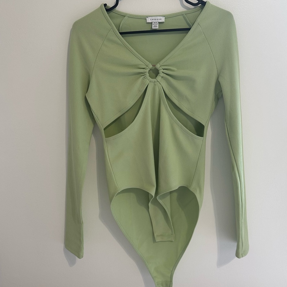 Topshop Green Long Sleeve Bodysuit